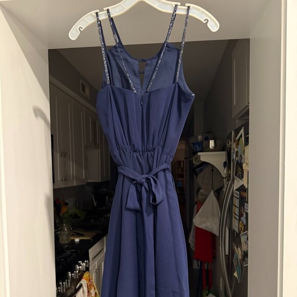 David's Bridal Marine Sleeveless Chiffon Short Dress with Beaded Straps - Picture 2 of 8